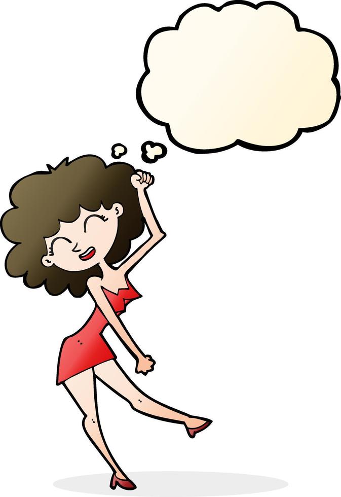 cartoon dancing woman with thought bubble vector