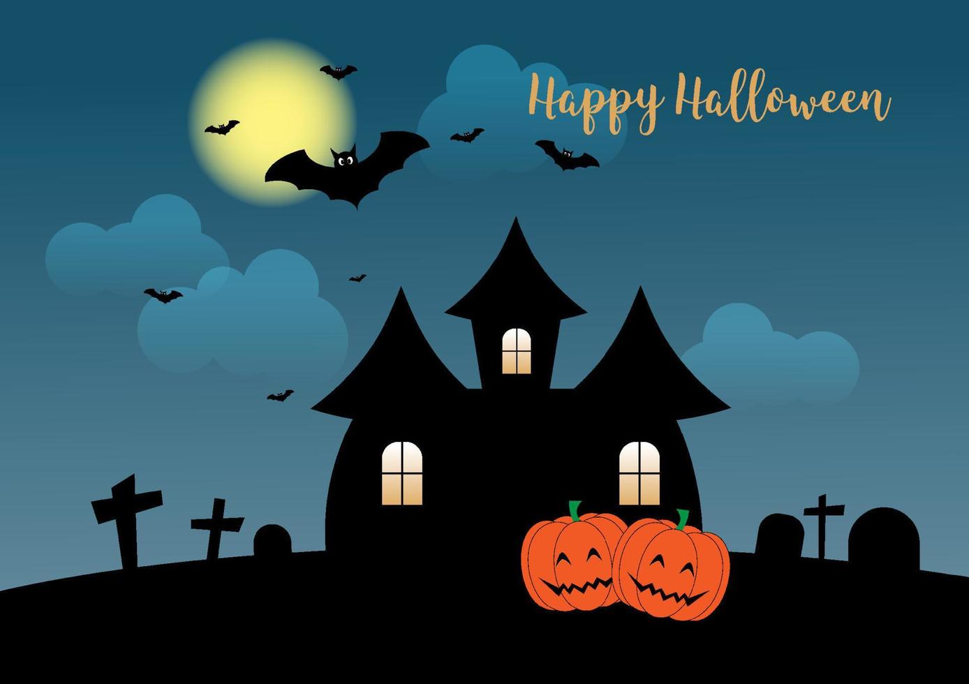 Happy halloween. cute pumpkins in cemetery background. vector