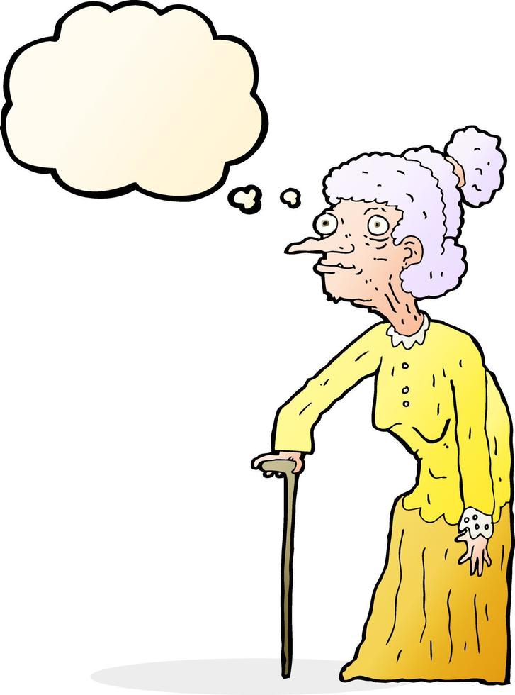 caricatura, anciana, con, burbuja del pensamiento vector