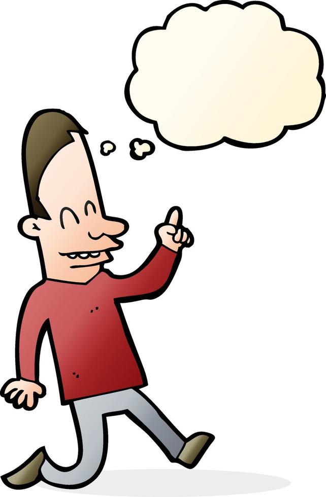 cartoon happy man pointing with thought bubble vector