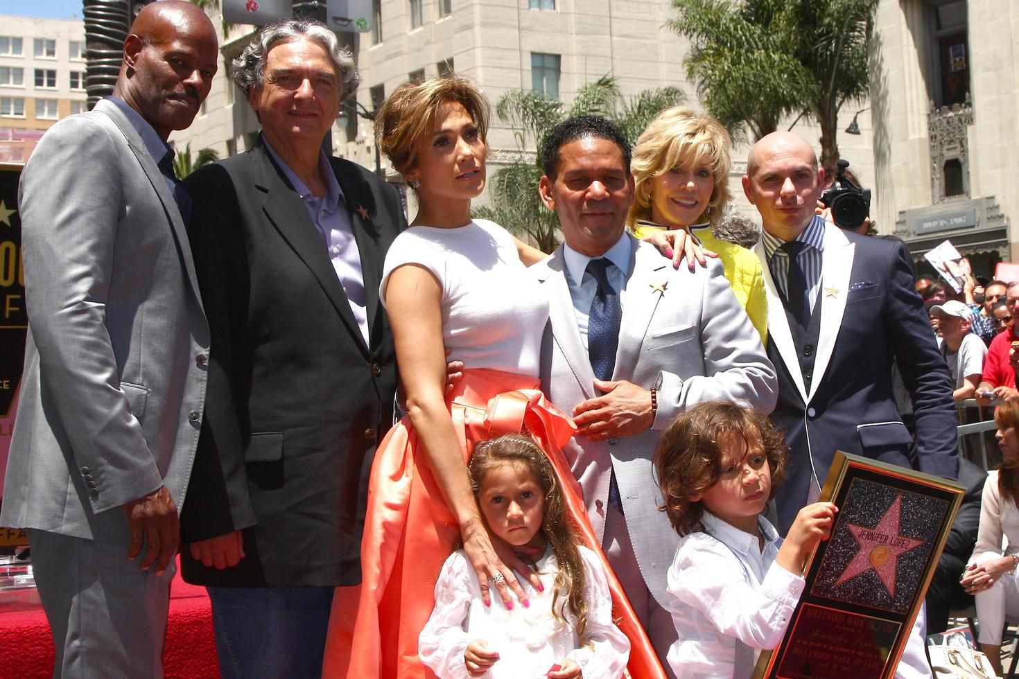 LOS ANGELES, JUN 20 - Pitbull, Gergory Nava, Emme Anthony, Jennifer Lopez, Max Anthony, Jane Fonda, Keenan Ivory Wayans at the Hollywood Walk of Fame star ceremony for Jennifer Lopez at the W Hollywood Hotel on June 20, 2013 in Los Angeles, CA photo