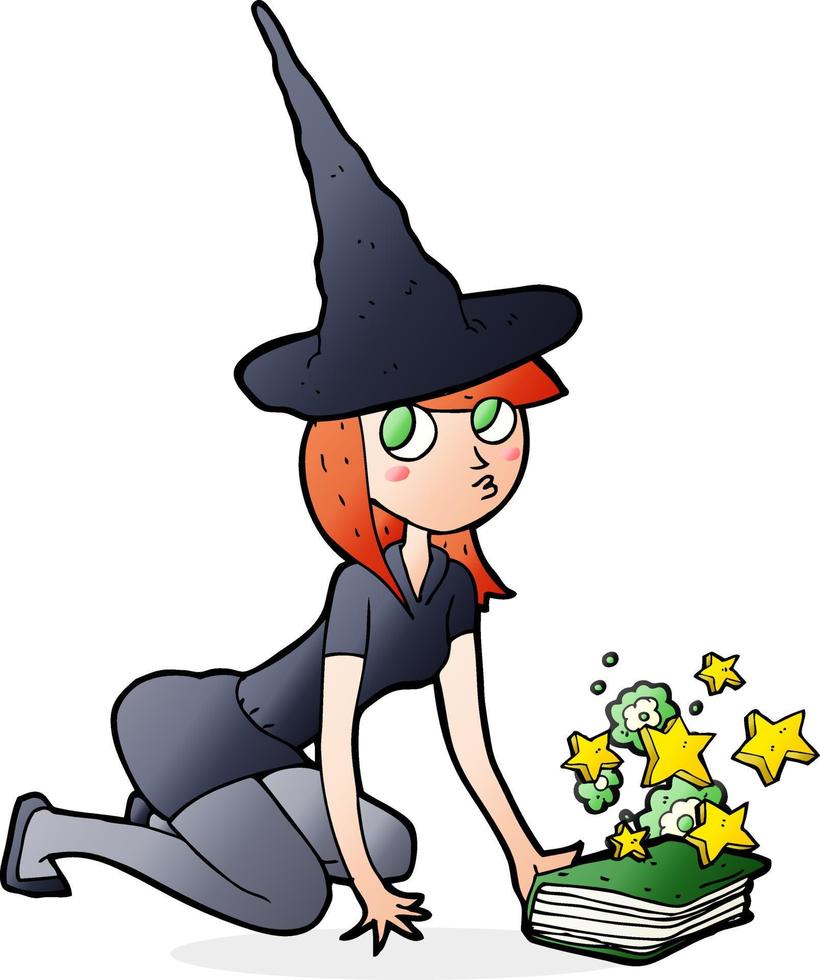 cartoon witch and spell book vector