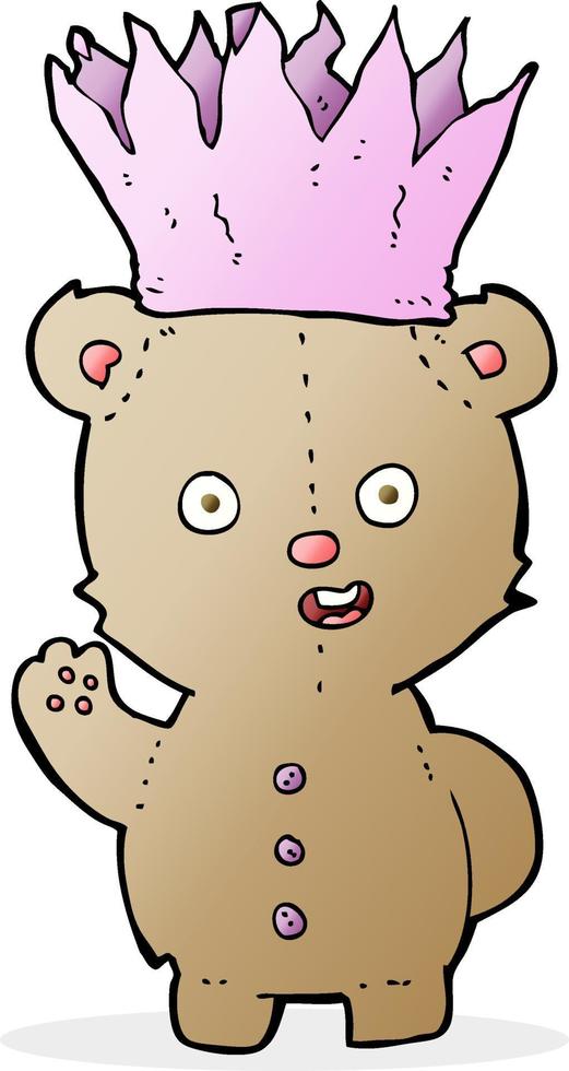 cartoon teddy bear wearing paper crown vector