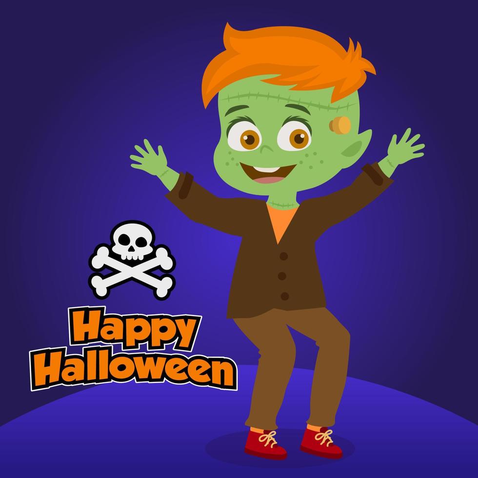 Halloween kids costume of green monster vector