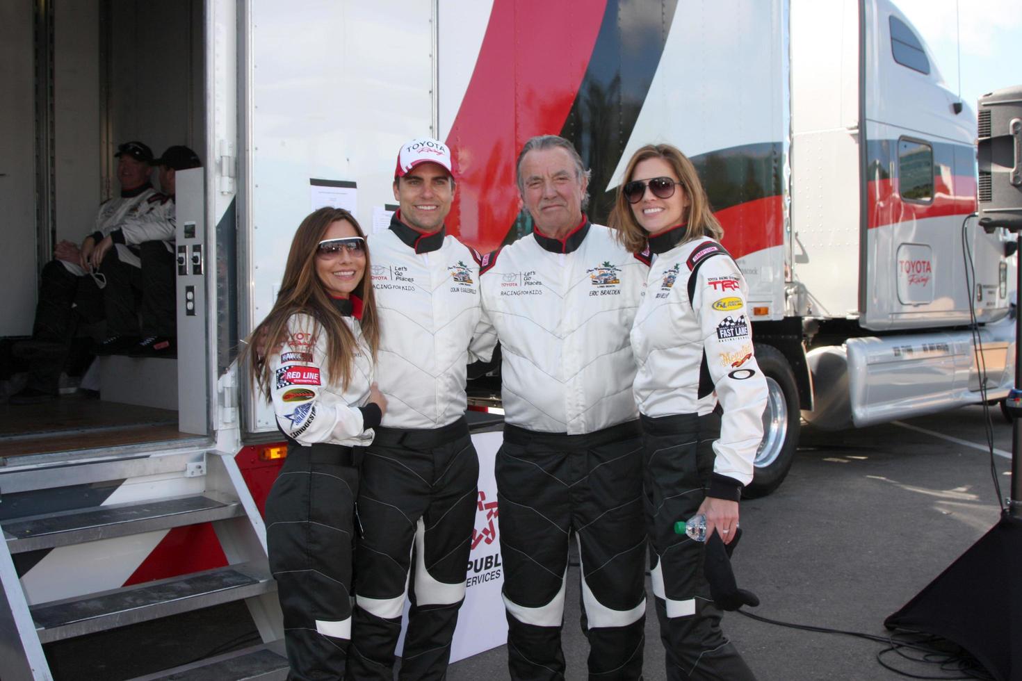 LOS ANGELES, APR 1 - Vanessa Marcel, Colin Egglesfield, Eric Braeden, Tricia Helfer at the Toyota Grand Prix of Long Beach Pro Celebrity Race Press Day at Long Beach Grand Prix Raceway on April 1, 2014 in Long Beach, CA photo