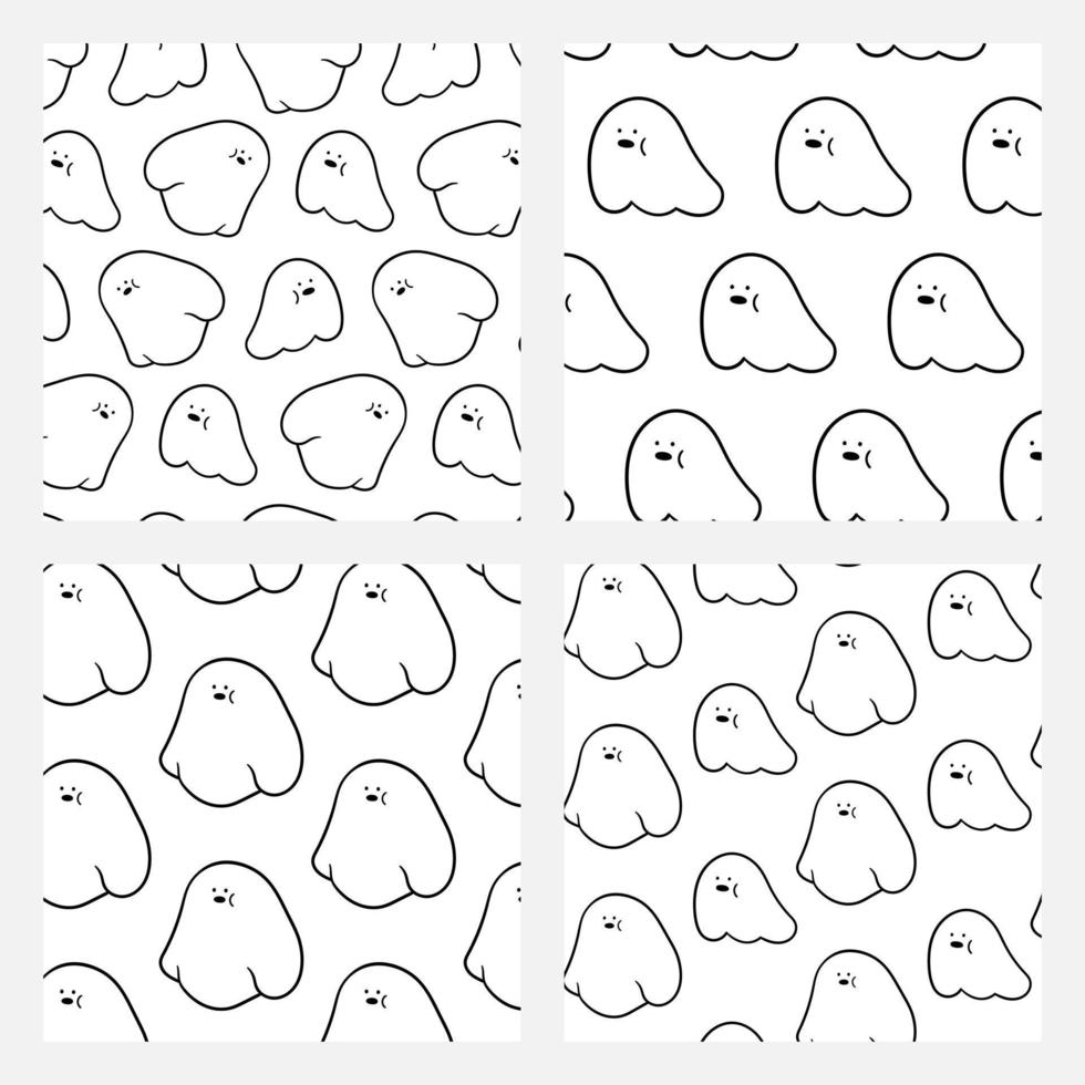 Set of cute ghost pattern vector illustration in cartoon style.