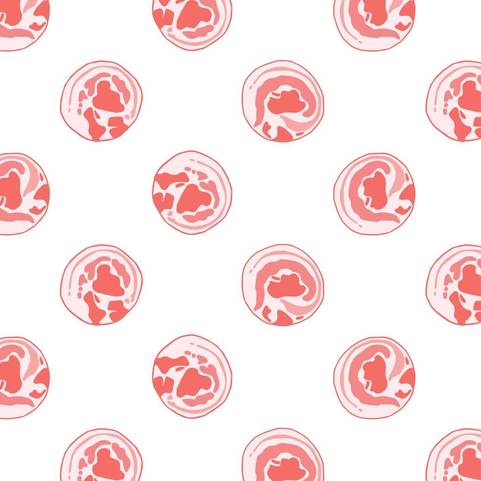 Hand drawn vector illustration of pork belly slices pattern. Raw sliced circle.