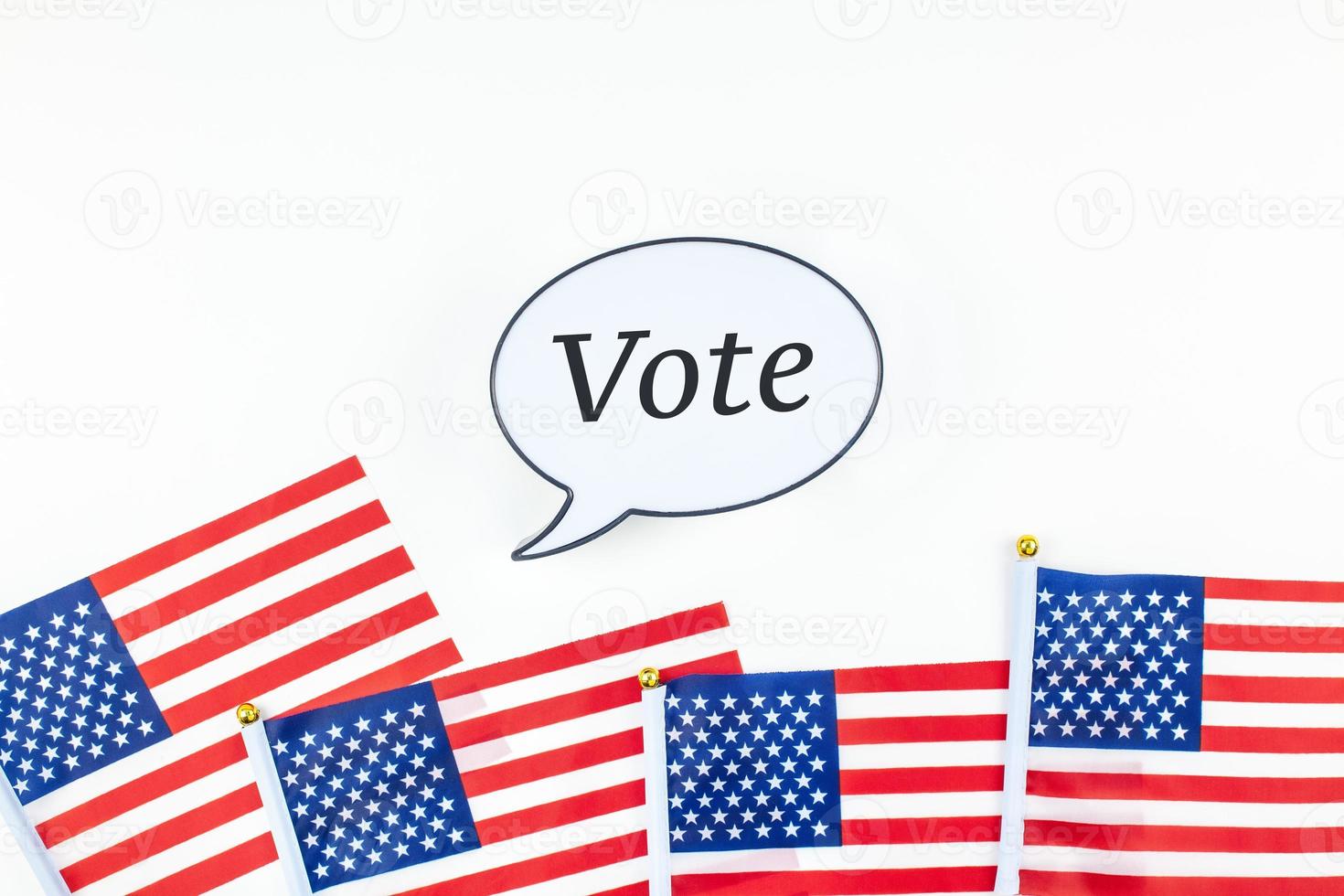 American flags on white background top view photo