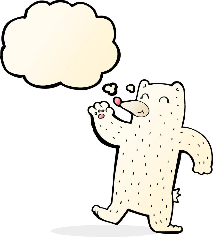 cartoon waving polar bear with thought bubble vector