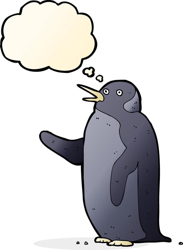 cartoon penguin waving with thought bubble vector