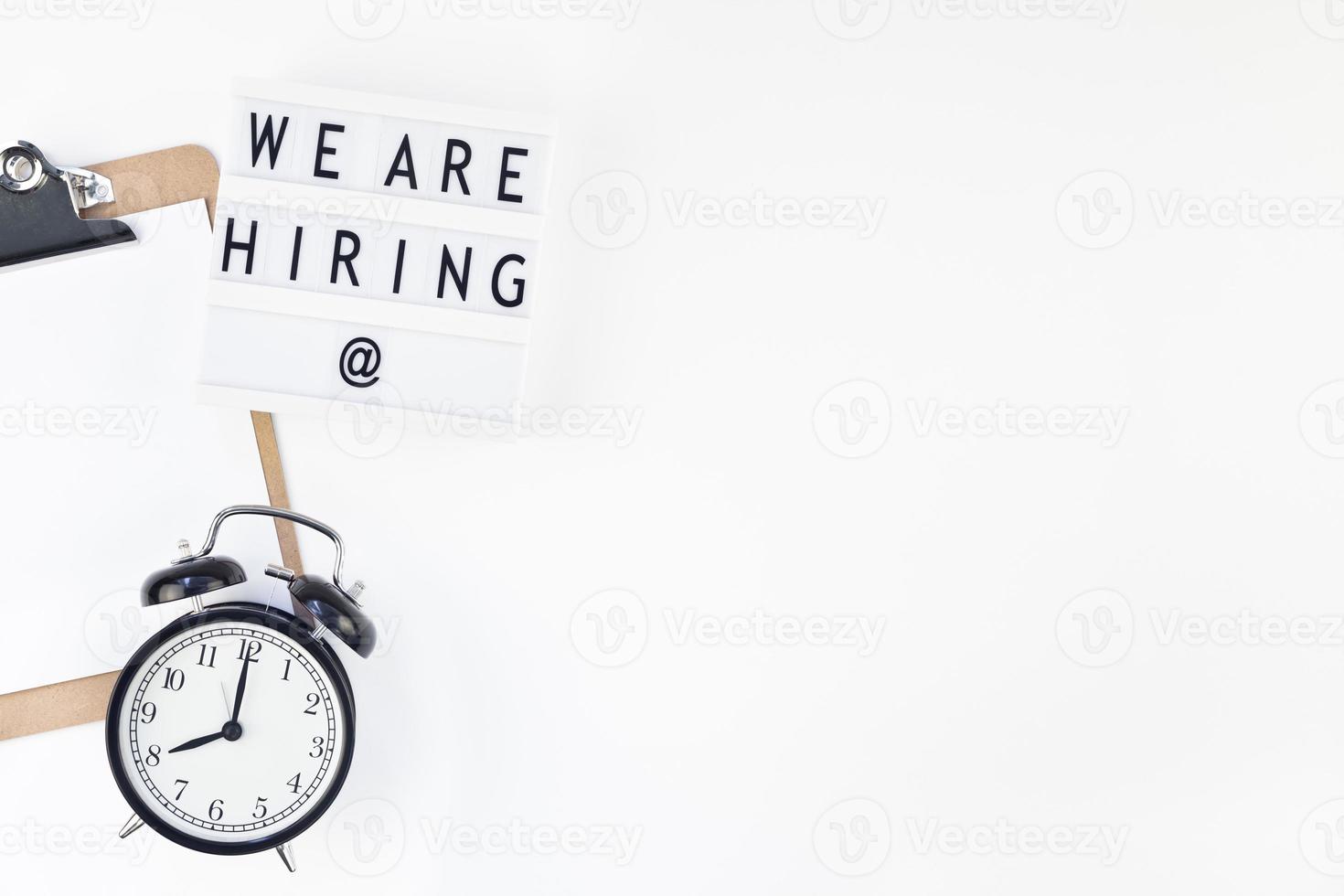 We are hiring flat lay on white background photo