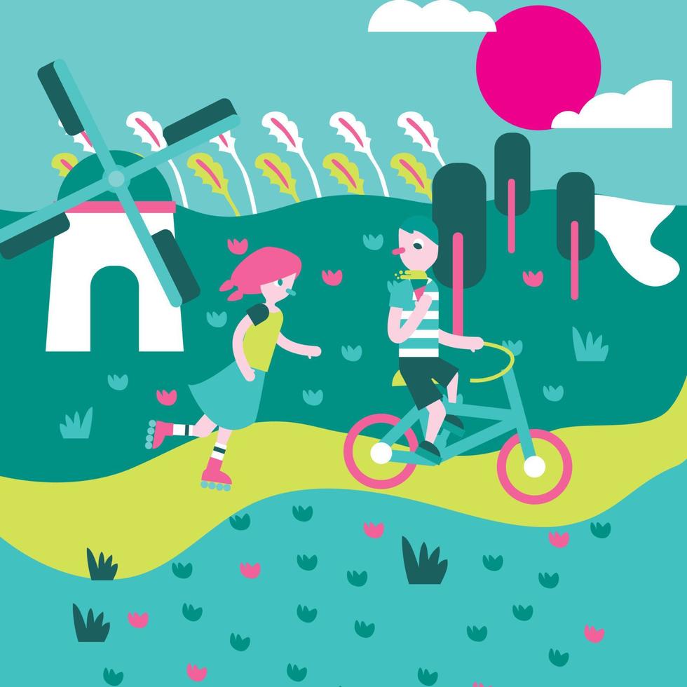 Girl and Boy in the Countryside vector