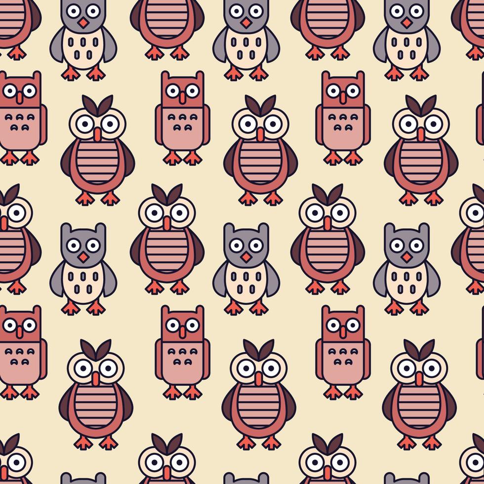 Outlined Seamless Owl Pattern vector