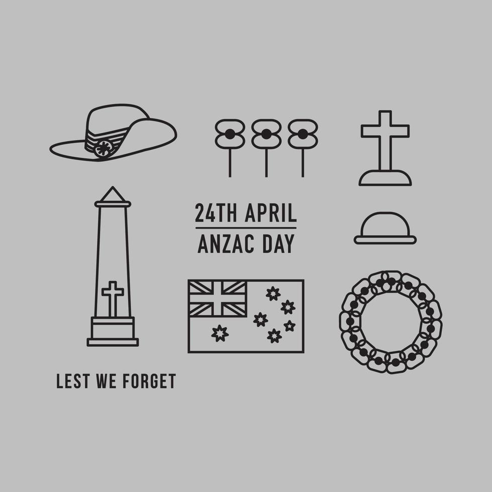 conjunto de iconos del día de anzac vector