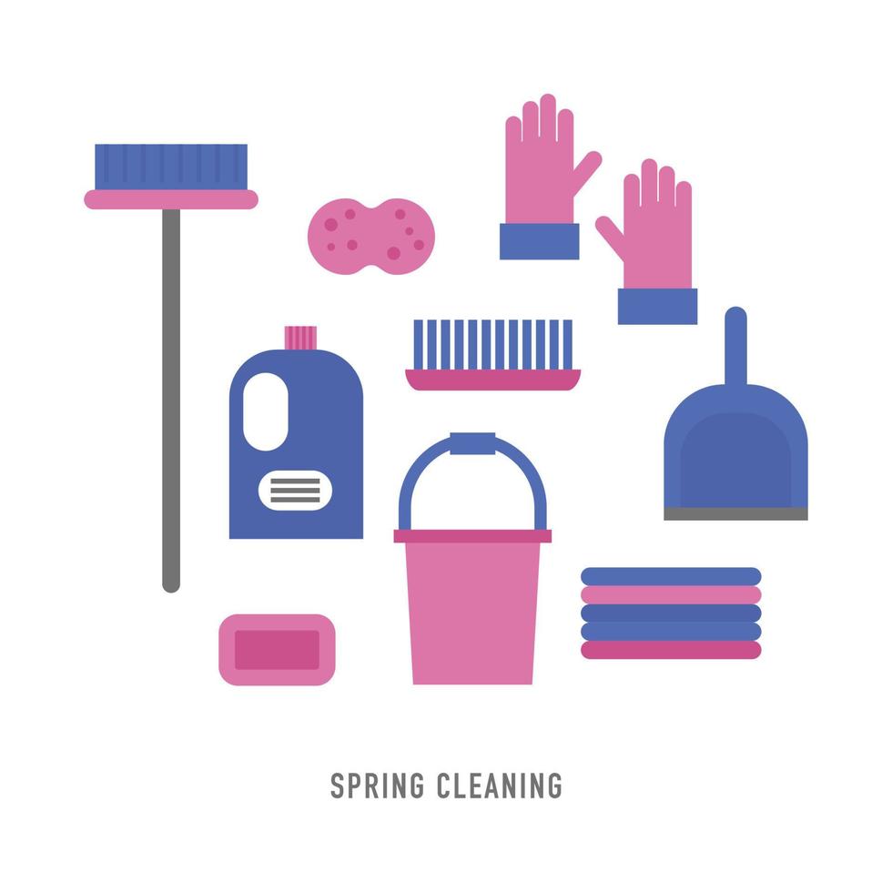 iconos de limpieza de primavera plana vector