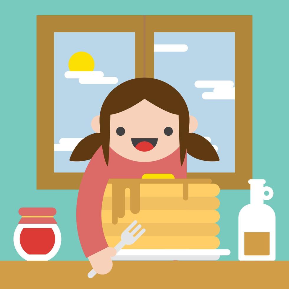 Girl Eating Pancakes vector