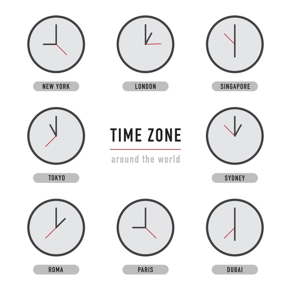 relojes con las diferentes zonas horarias vector