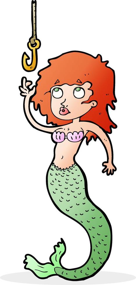 cartoon mermaid and hook vector