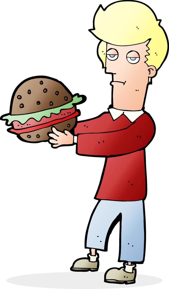 hombre de dibujos animados comiendo hamburguesa vector