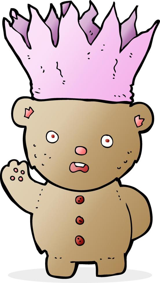 cartoon teddy bear wearing paper crown vector