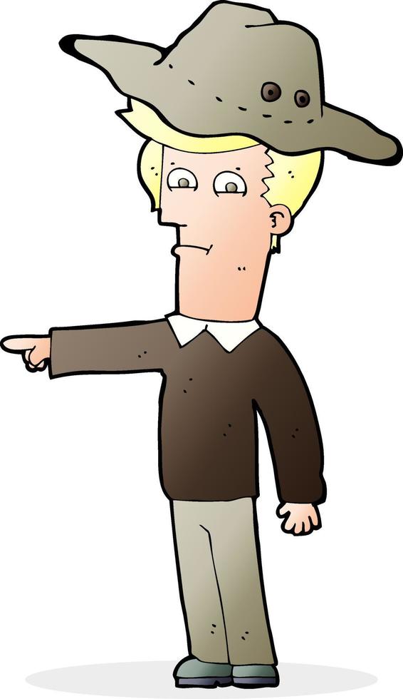 cartoon pointing man wearing hat vector