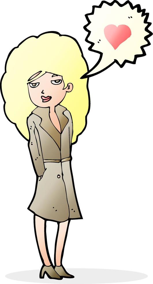 cartoon trenchcoat wearing woman in love vector