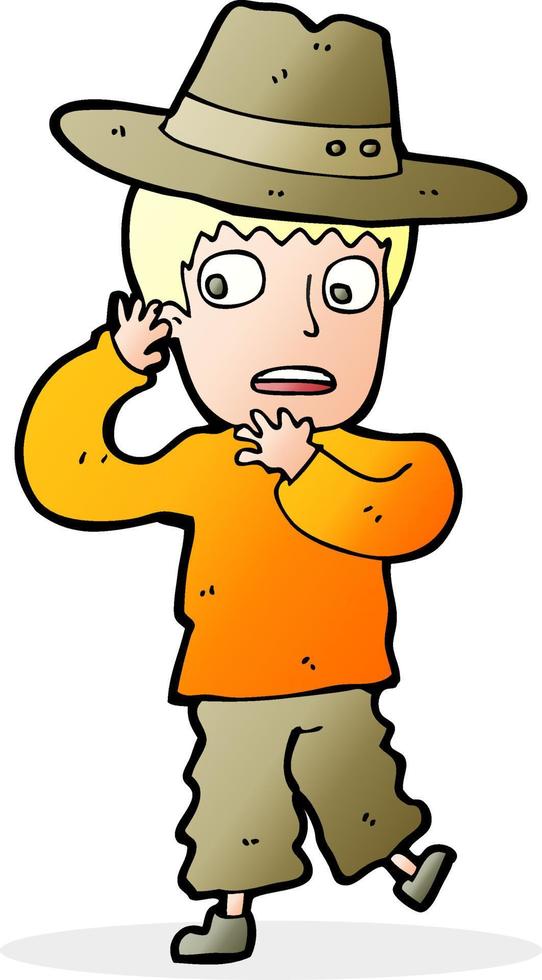 cartoon scared boy in hat vector