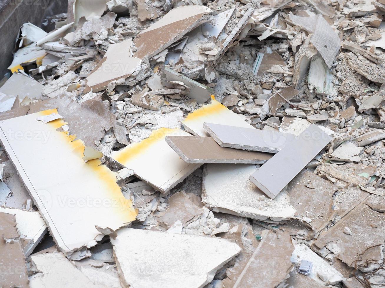 drywall rubble debris from building demolition photo