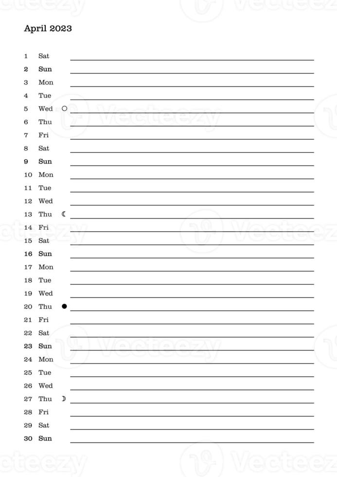 Monthly calendar of year 2023, April photo
