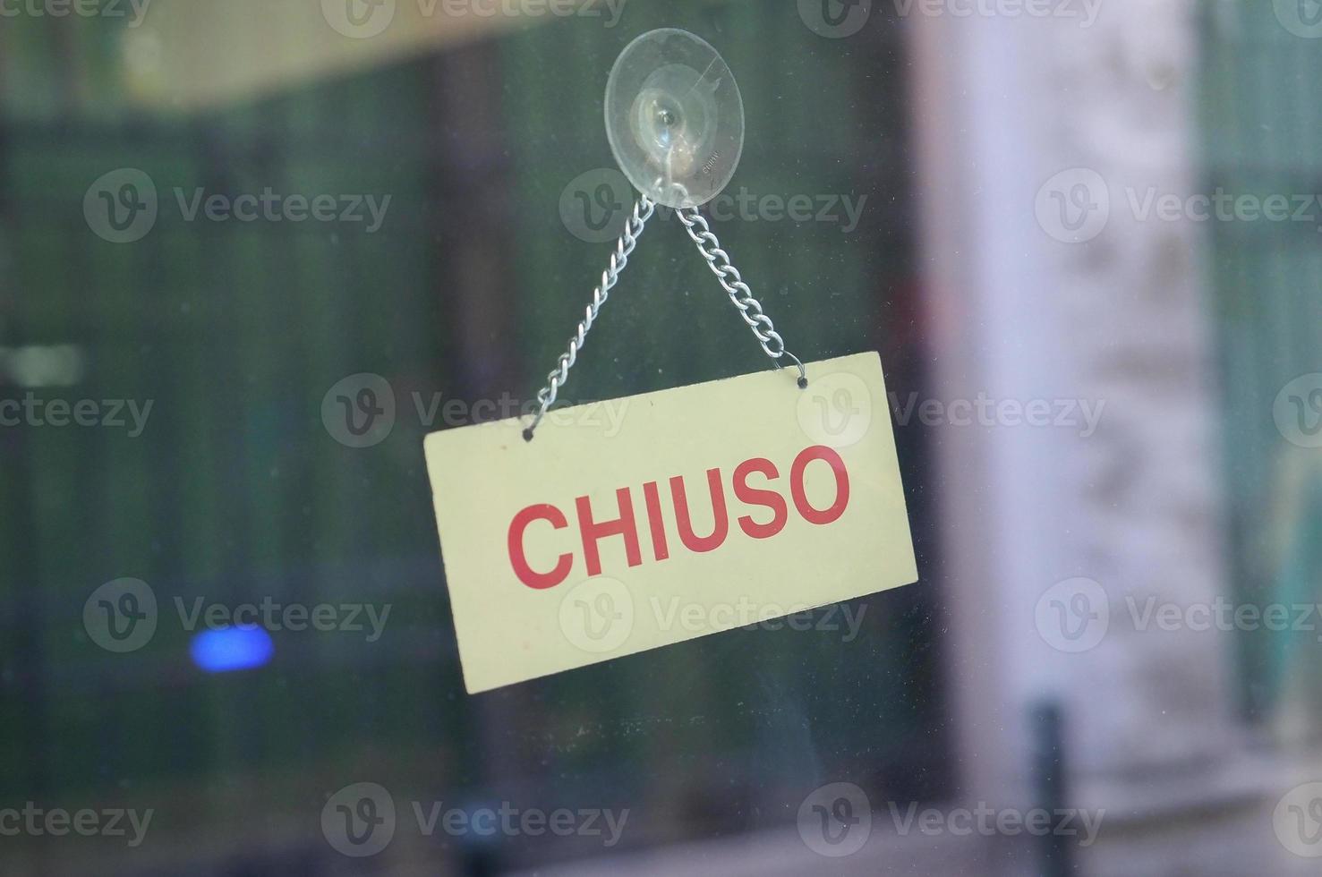 chiuso transl. closed sign in shop window photo