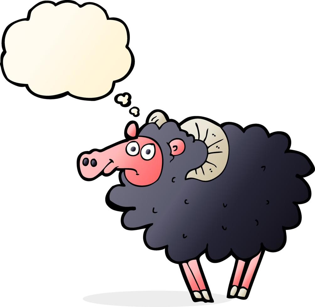 cartoon black sheep with thought bubble vector