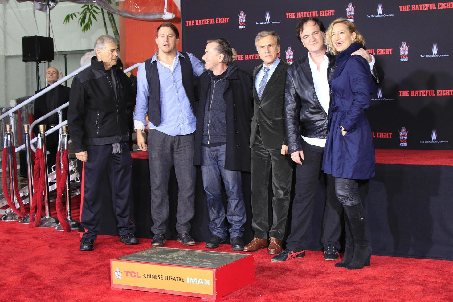LOS ANGELES, JAN 5 - Robert Forster, Channing Tatum, Tim Roth, Christoph Waltz, Quentin Tarantino, Zoe Bell at the Quentin Tarantino Hand and Footprints Ceremony at the TCL Chinese Theater IMAX on January 5, 2016 in Los Angeles, CA photo