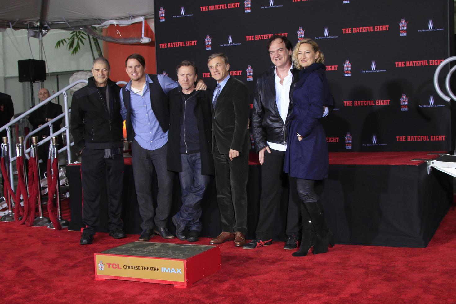 LOS ANGELES, JAN 5 - Robert Forster, Channing Tatum, Tim Roth, Christoph Waltz, Quentin Tarantino, Zoe Bell at the Quentin Tarantino Hand and Footprints Ceremony at the TCL Chinese Theater IMAX on January 5, 2016 in Los Angeles, CA photo
