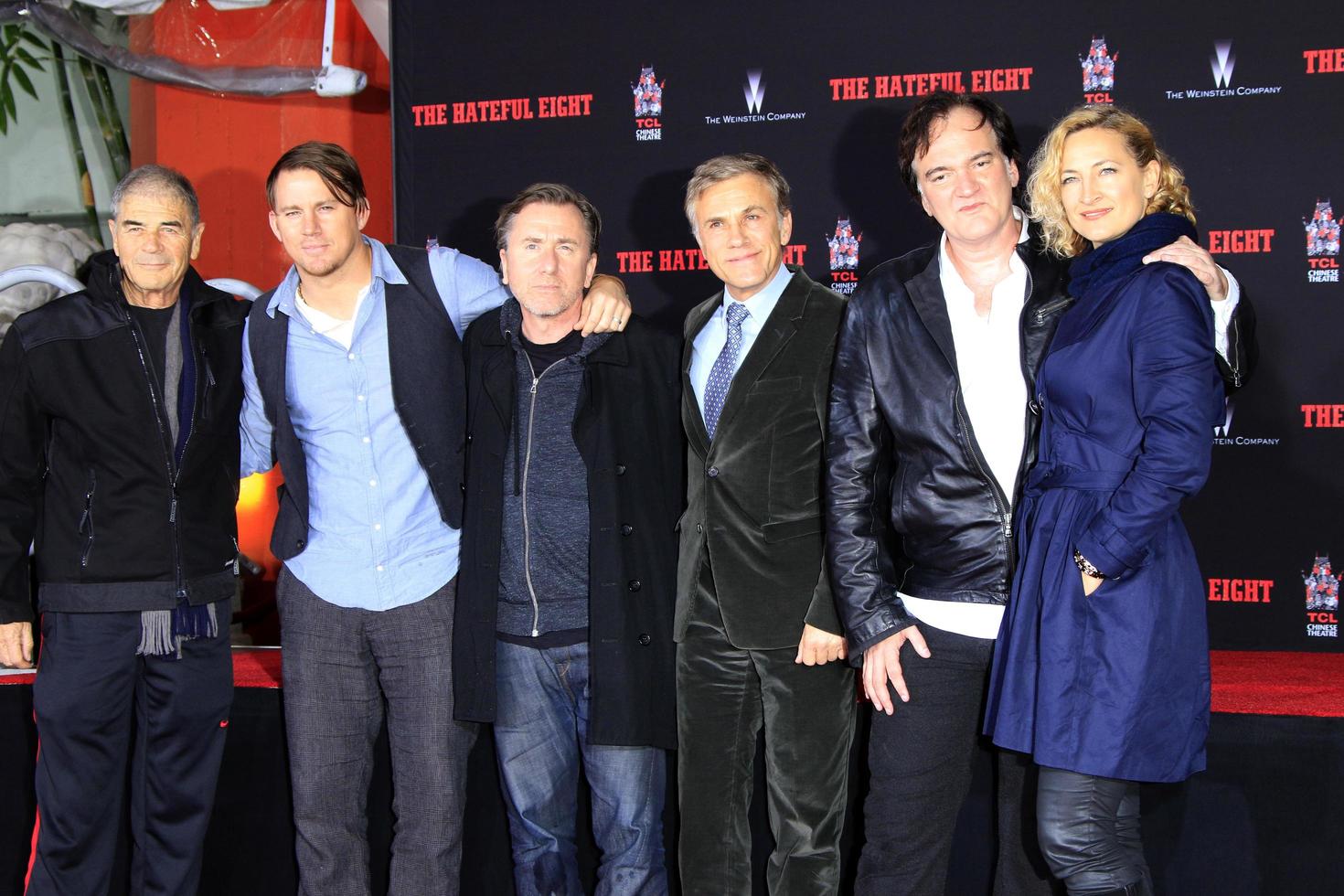 LOS ANGELES, JAN 5 - Robert Forster, Channing Tatum, Tim Roth, Christoph Waltz, Quentin Tarantino, Zoe Bell at the Quentin Tarantino Hand and Footprints Ceremony at the TCL Chinese Theater IMAX on January 5, 2016 in Los Angeles, CA photo