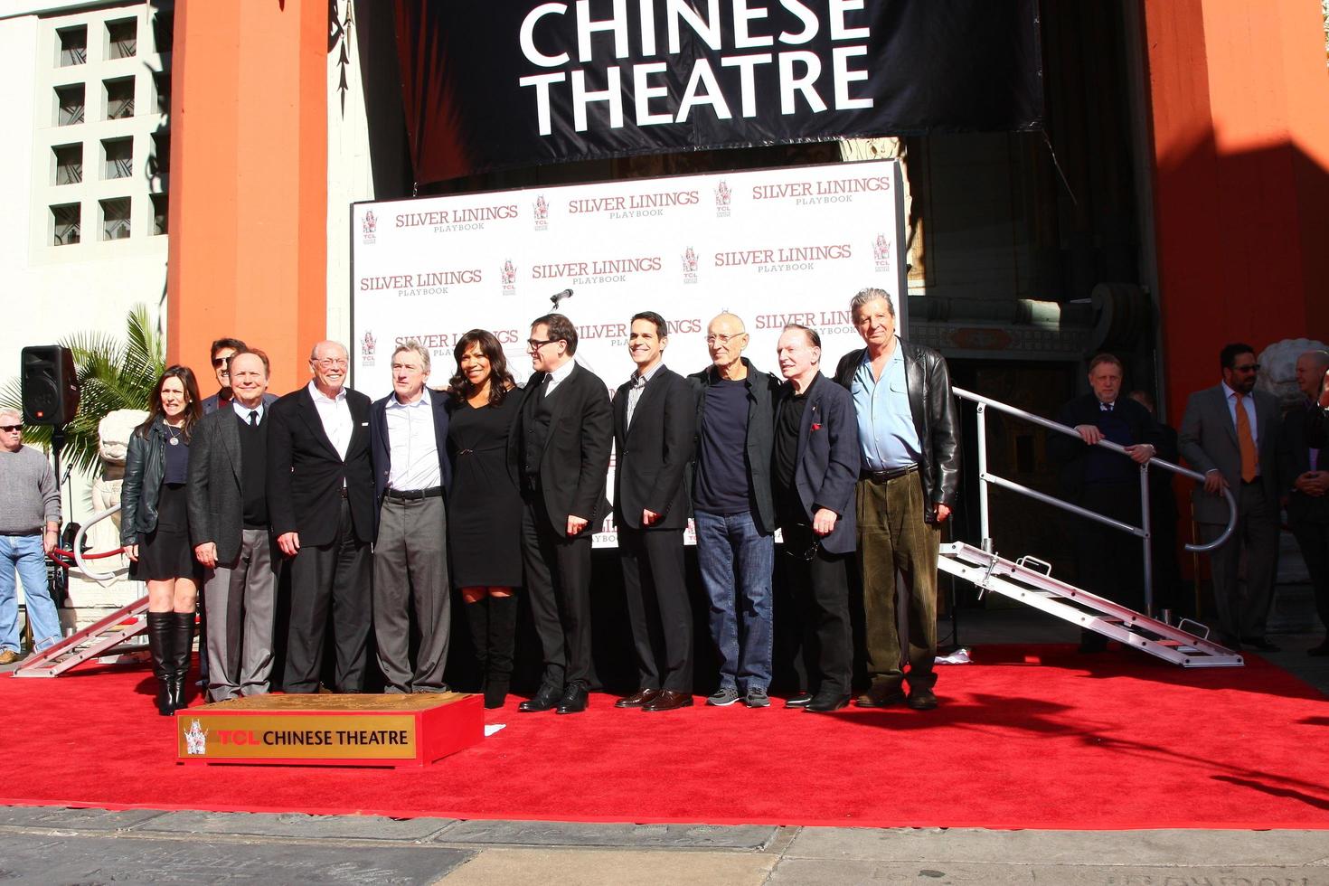 LOS ANGELES, FEB 4 - Billy Crystal, Robert DeNiro, Grace Hightower, David O Russell, other honored guests at the Robert DeNiro Handprint and Footprint Ceremony at the TCL Chinese Theater forcourt on February 4, 2013 in Los Angeles, CA photo