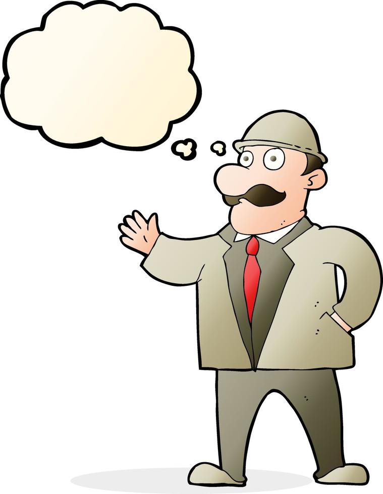 cartoon sensible business man in bowler hat with thought bubble vector