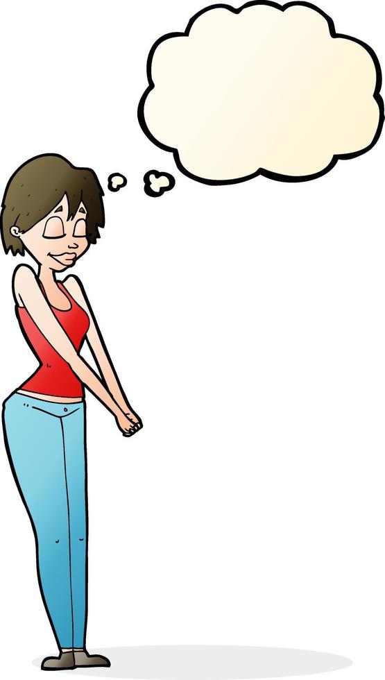 cartoon content woman with thought bubble vector