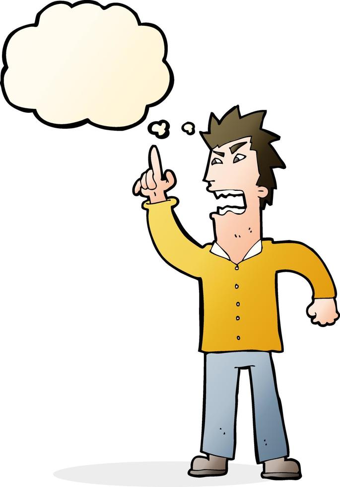 cartoon angry man making point with thought bubble vector