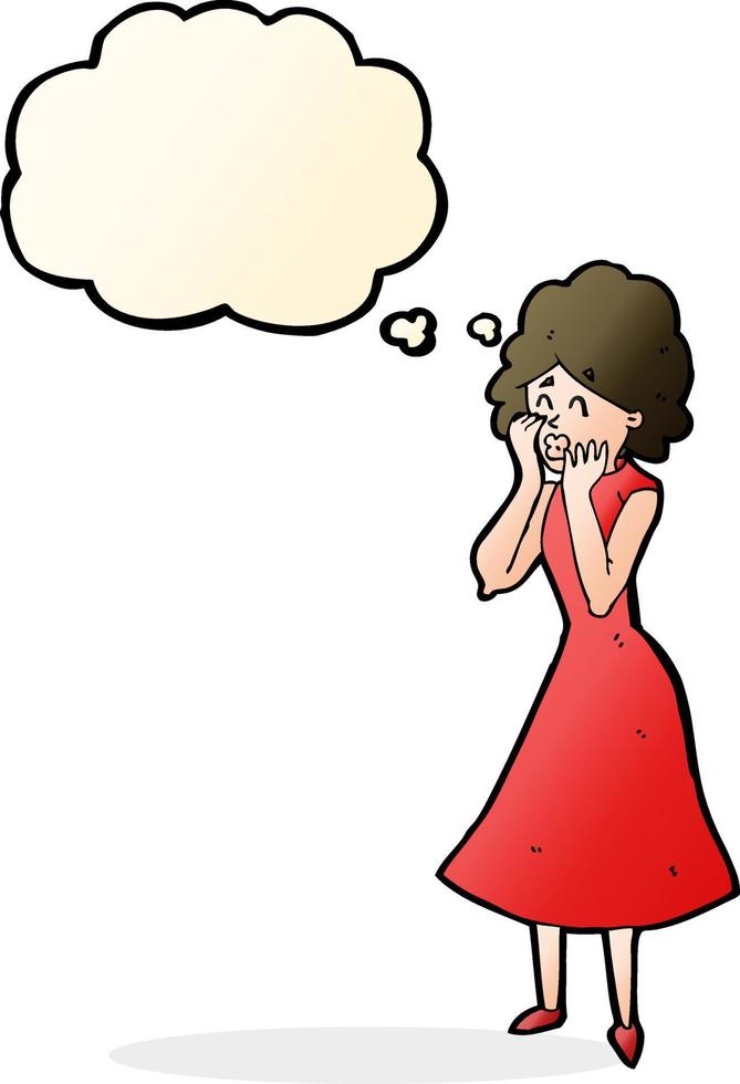 cartoon worried woman with thought bubble vector
