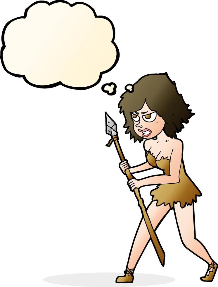 cartoon cave girl with thought bubble vector