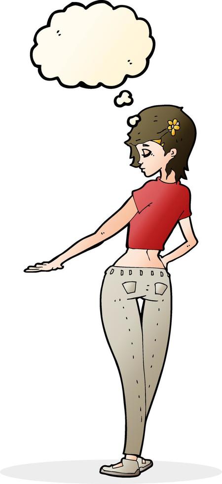 cartoon pretty girl in jeans and tee with thought bubble vector