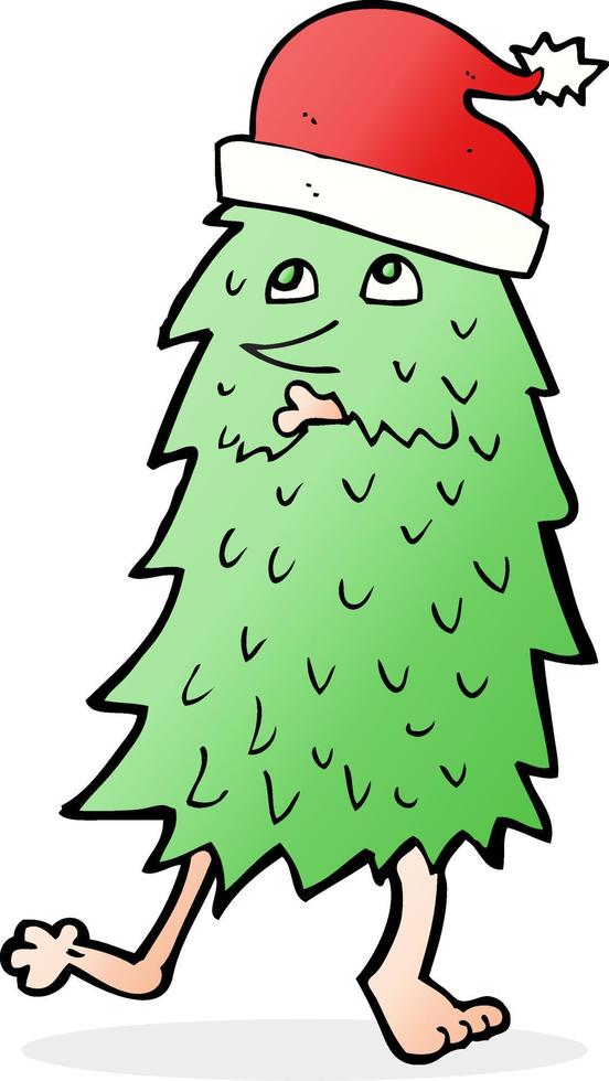 cartoon christmas tree dancing vector