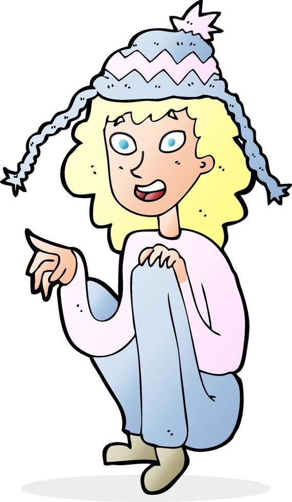 cartoon woman wearing winter hat vector
