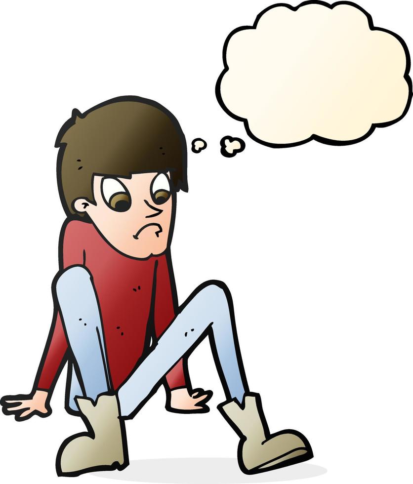 cartoon boy sitting on floor with thought bubble vector