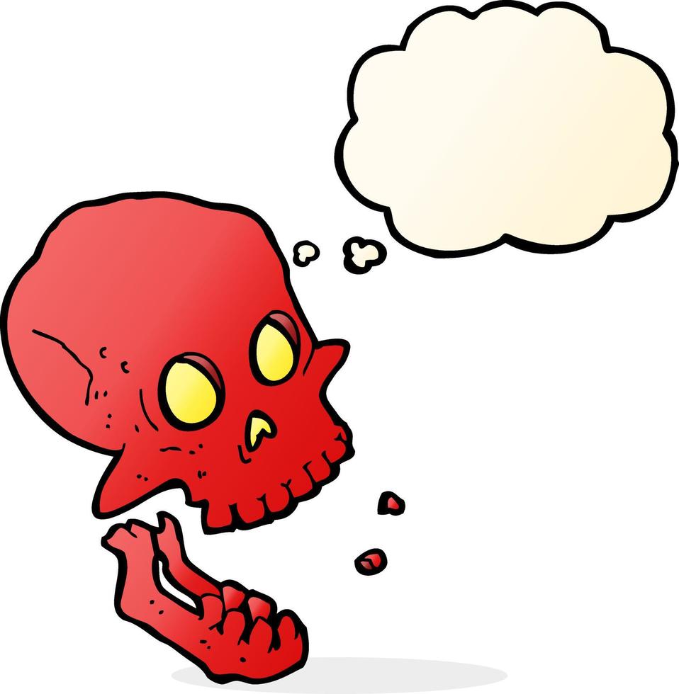 cartoon laughing skull with thought bubble vector