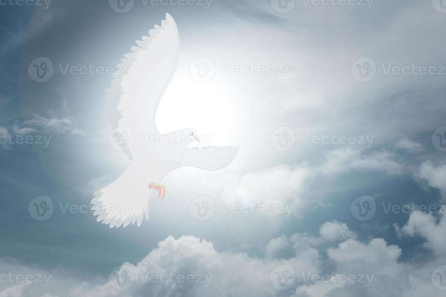 Doves fly in the sky. Christians have faith in Holy Spirit. silhouette worship to god with love Faith, Spirit and jesus christ. Christian praying for peace. Concept of worship in Christianity. photo