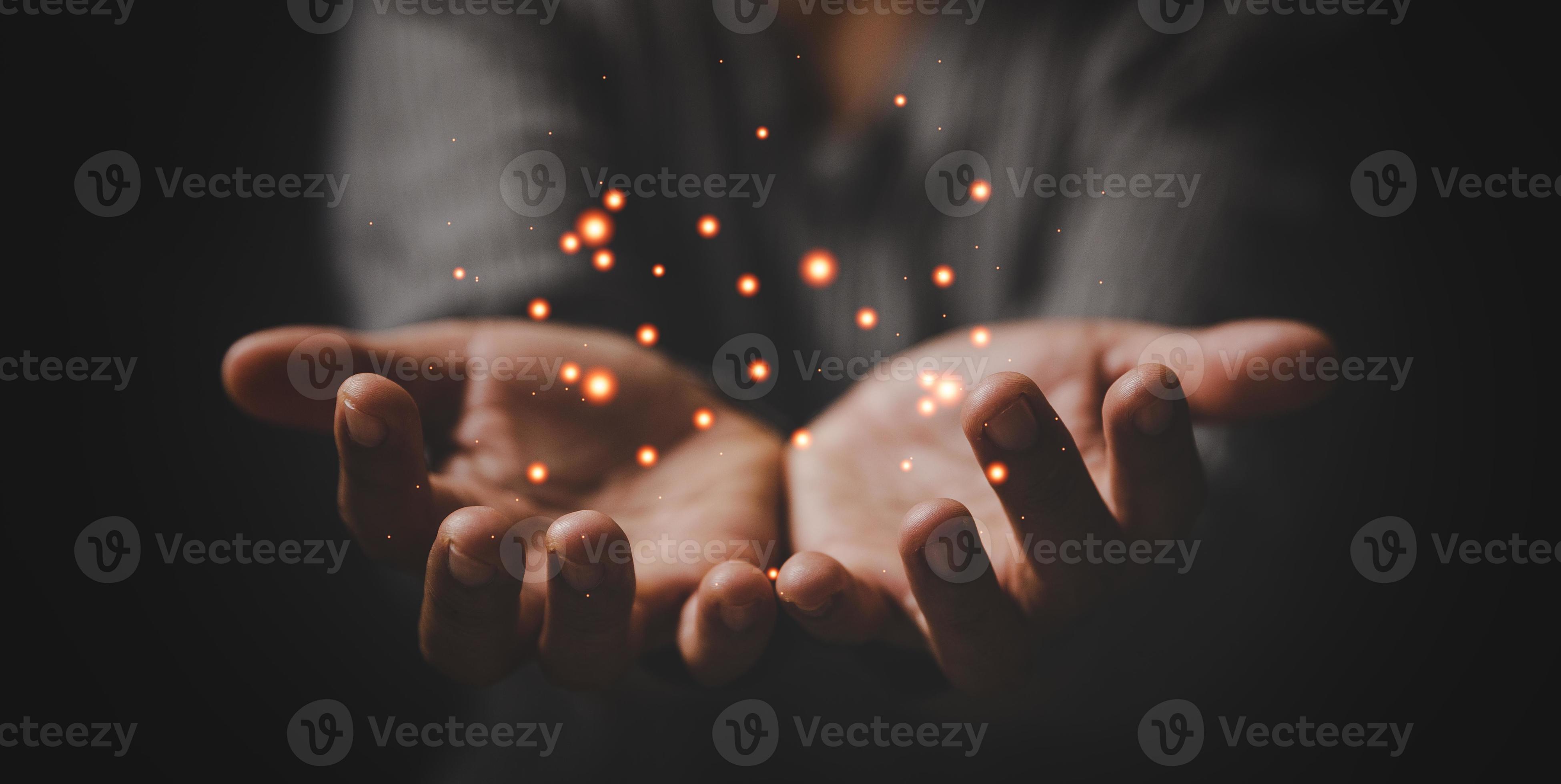 Prayer person hand in black background. Christian catholic woman are praying  to god in dark at church. Girl believe and faith in jesus christ. Christ  religion and christianity worship or pray concept.