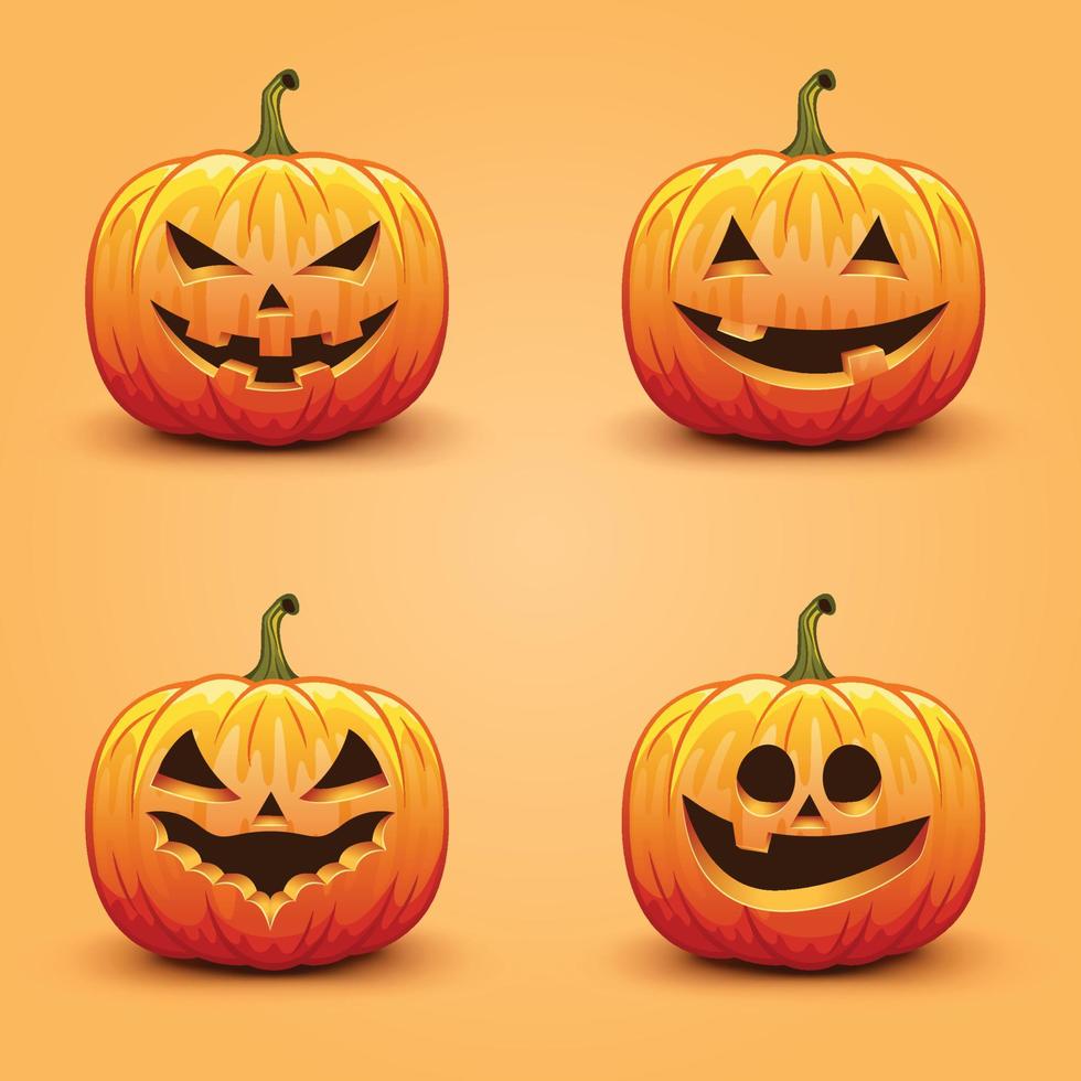 conjunto de calabazas de halloween lindas y aterradoras. Ilustración de vector de vacaciones de otoño