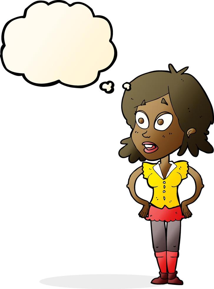 cartoon woman with hands on hips with thought bubble vector