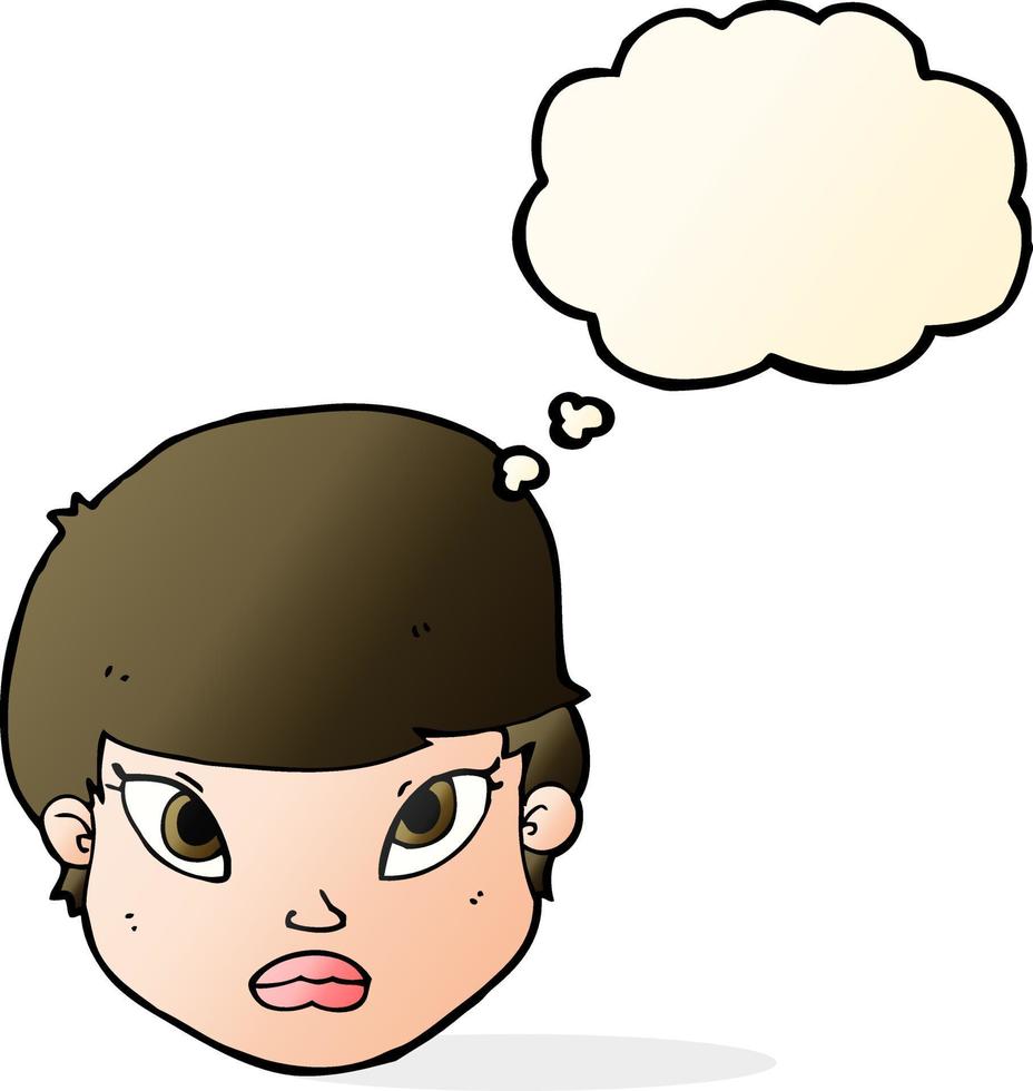 cartoon serious face with thought bubble vector